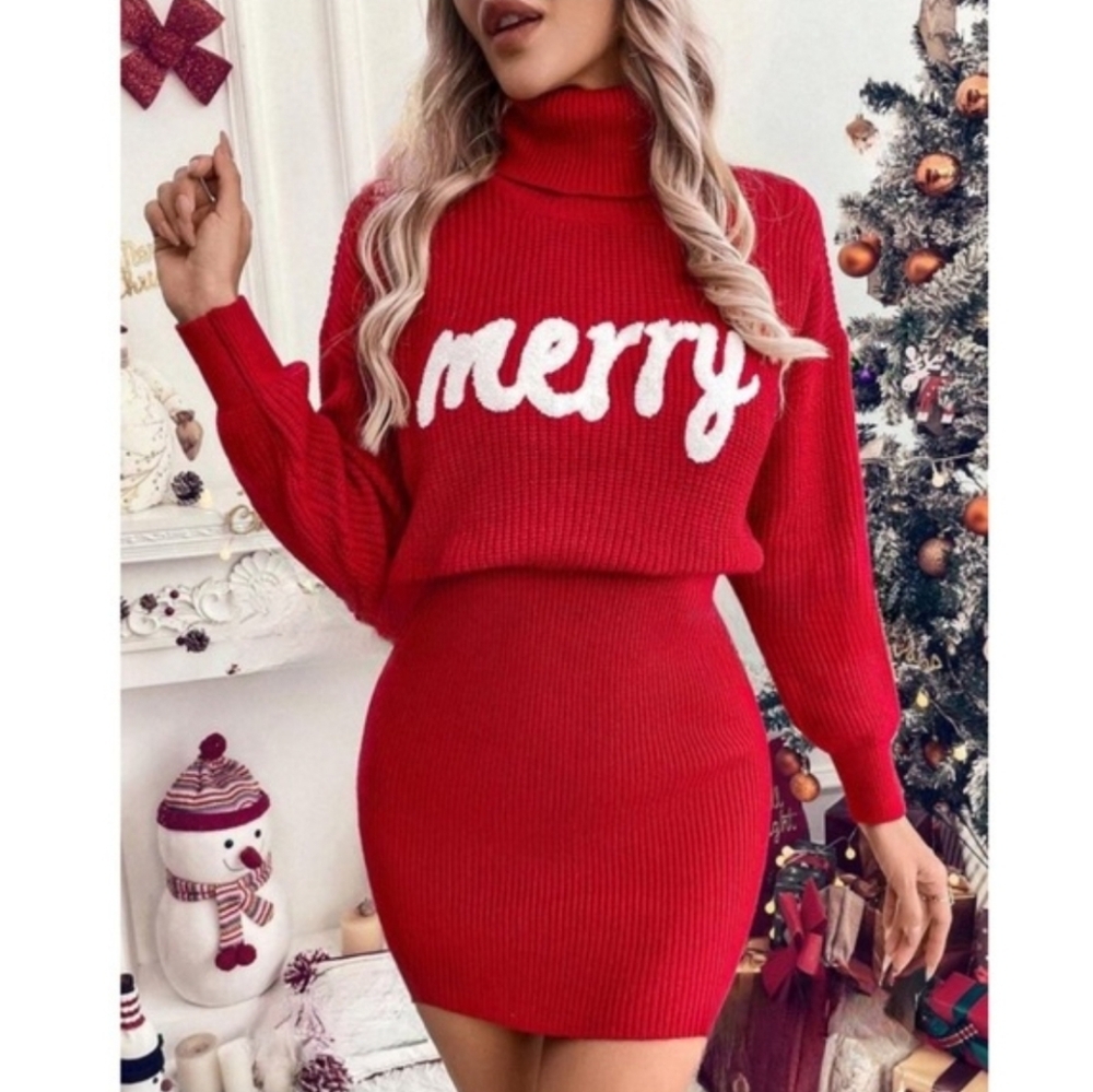 Red 'Merry' Sweater Dress L